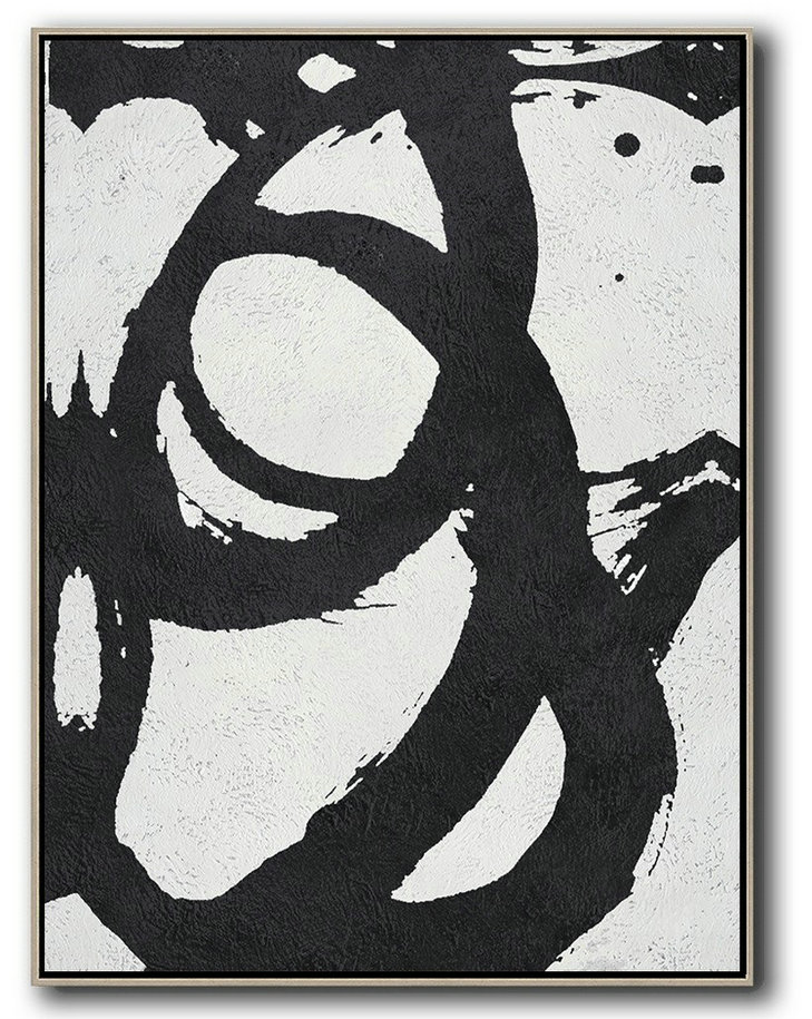 Extra Large 72" Acrylic Painting,Black And White Minimal Painting On Canvas,Art Work #M5Y2
